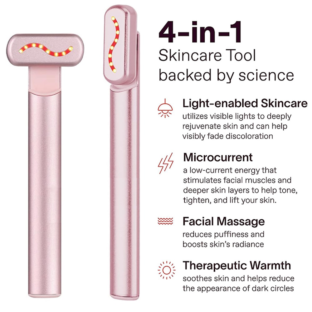 Facial Wand with EMS Microcurrent, Red Light Therapy, Neck Massager for Skin Care and Wrinkle Reduction