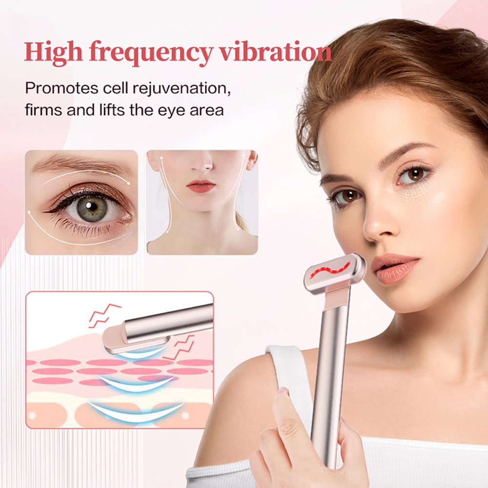Facial Wand with EMS Microcurrent, Red Light Therapy, Neck Massager for Skin Care and Wrinkle Reduction