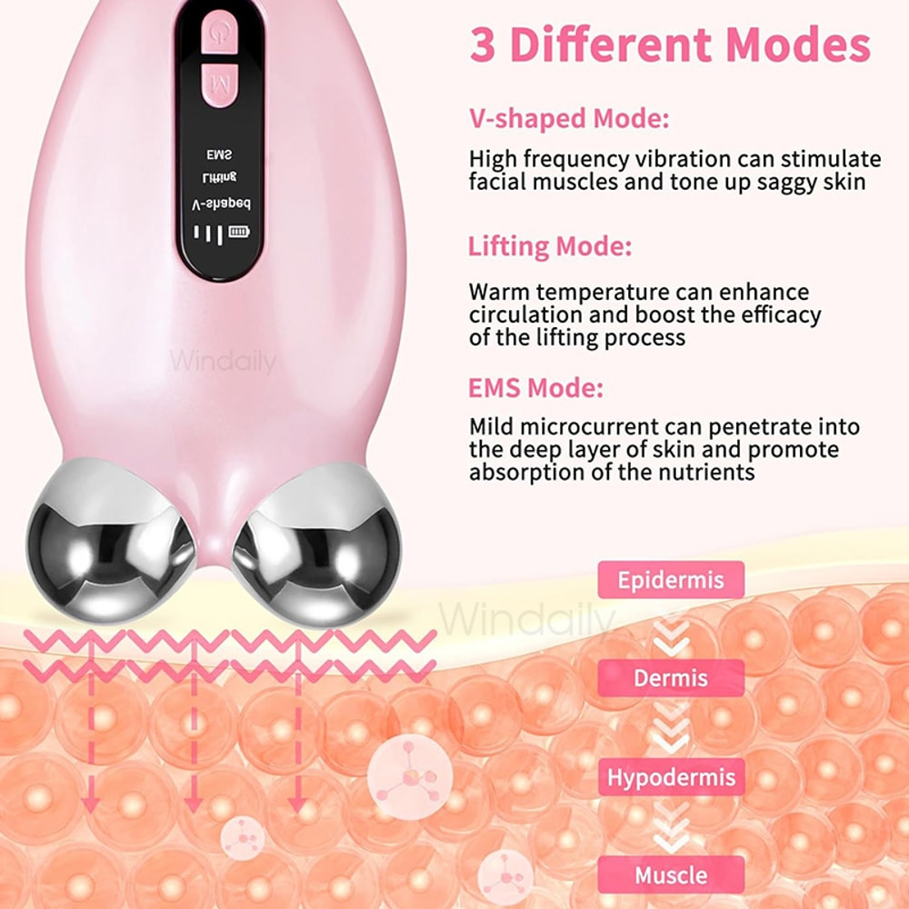 V-Face Roller Massager, Anti-Wrinkle EMS Facial Massager, Microcurrent Beauty Device
