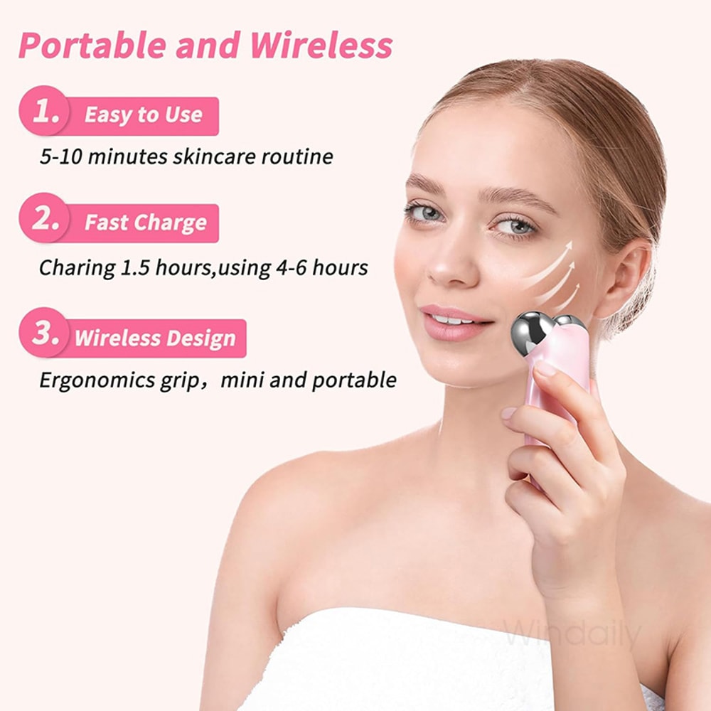 V-Face Roller Massager, Anti-Wrinkle EMS Facial Massager, Microcurrent Beauty Device