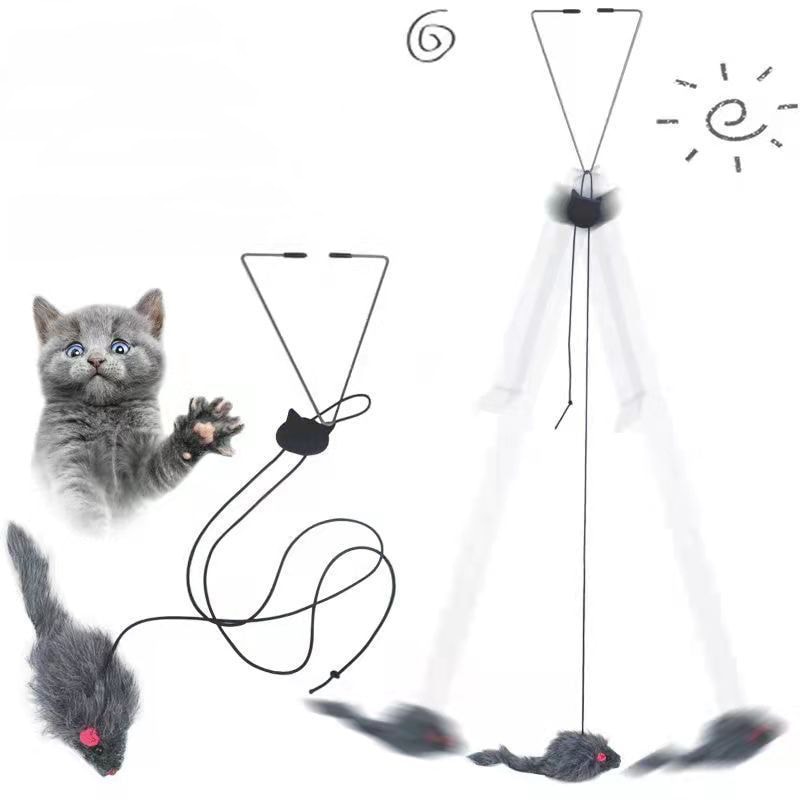 Elastic Clip Door Swing, Hanging Mouse Teasing Cat Stick, Jumping Toy for Cat Relief