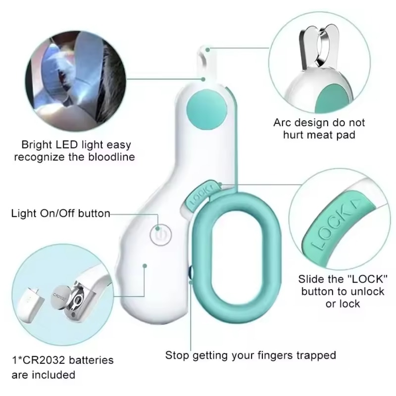 Professional Pet Claw Trimmer with Safety Lock, LED Light Cat Dog Nail Clipper Cutter, Puppy Kitten Grooming Tool Kit