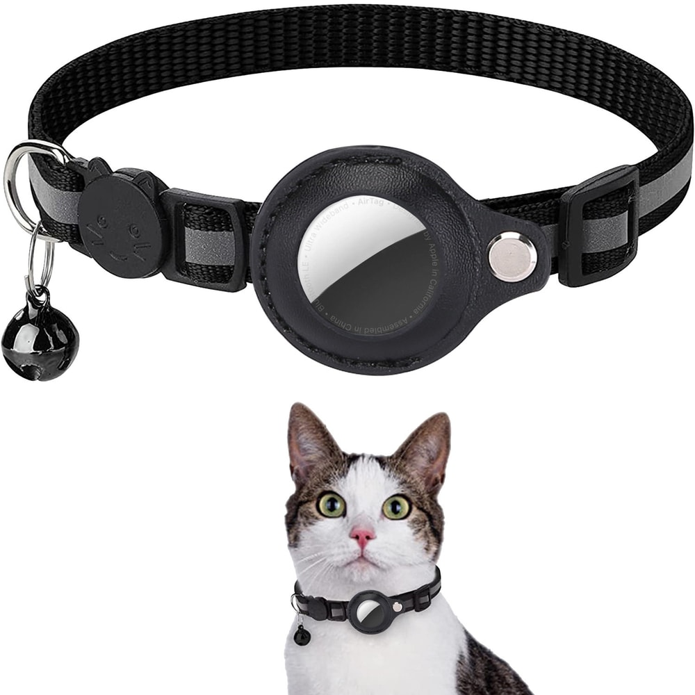 Adjustable Cat AirTag Holder Collar Reflective Strips Breakaway Waterproof Pet Air Tag Case Kitten 0