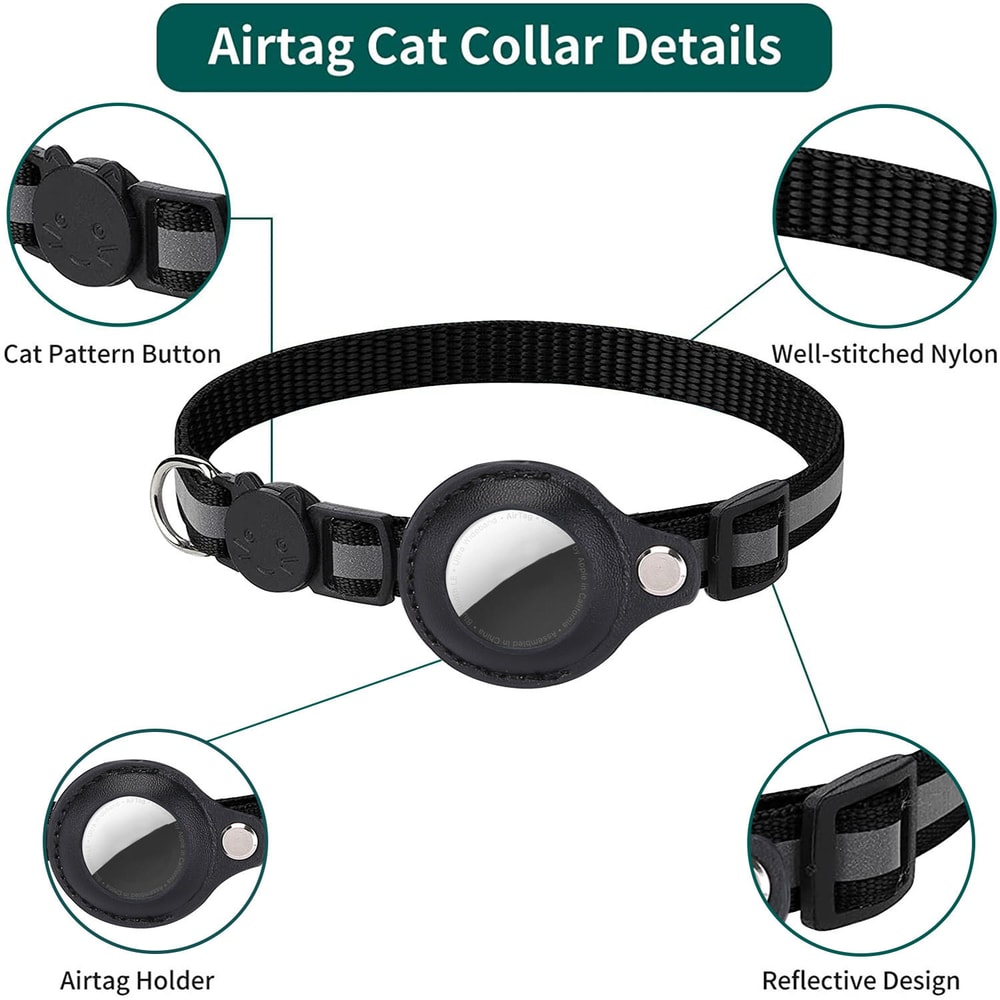 Adjustable Cat AirTag Holder Collar Reflective Strips Breakaway Waterproof Pet Air Tag Case Kitten 1