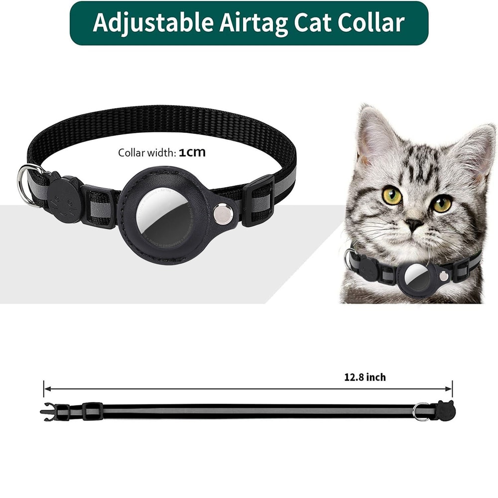 Adjustable Cat AirTag Holder Collar Reflective Strips Breakaway Waterproof Pet Air Tag Case Kitten 4