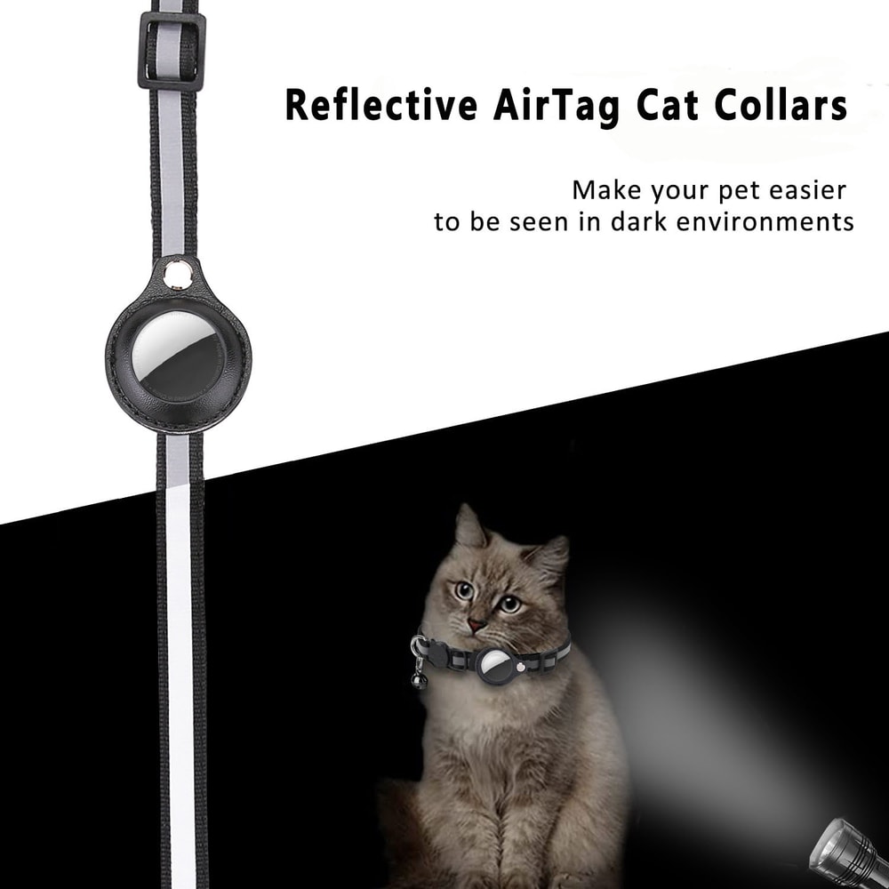 Adjustable Cat AirTag Holder Collar Reflective Strips Breakaway Waterproof Pet Air Tag Case Kitten 5