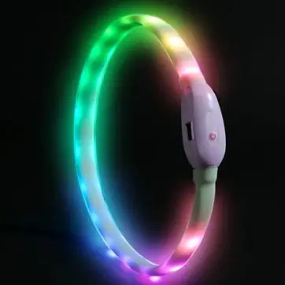 LED Glowing Dog Collar with USB Rechargeable Glowing Collar, 9 Flashing Modes, Adjustable Soft Silicone Collar for Large