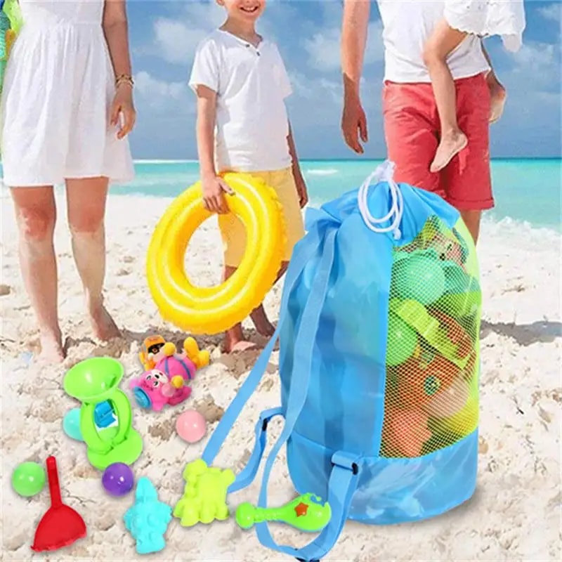 Foldable Beach Toy Bag, Beach Storage Pouch, Travel Toy Organizer Mesh Tote