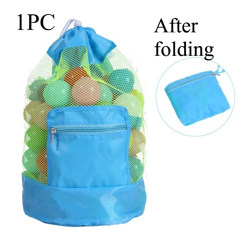 Foldable Beach Toy Bag, Beach Storage Pouch, Travel Toy Organizer Mesh Tote
