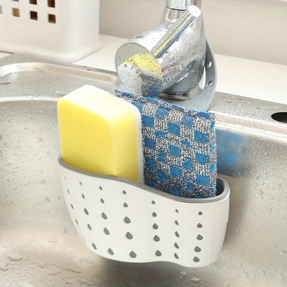 Adjustable Double Sink Draining Hanging Bag, Press Faucet Shelf, Sponge Double Basket, Storage Kitchen Organizer