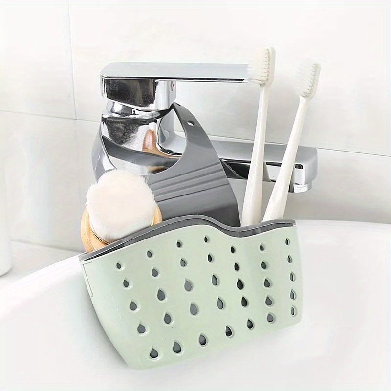 Adjustable Double Sink Draining Hanging Bag, Press Faucet Shelf, Sponge Double Basket, Storage Kitchen Organizer