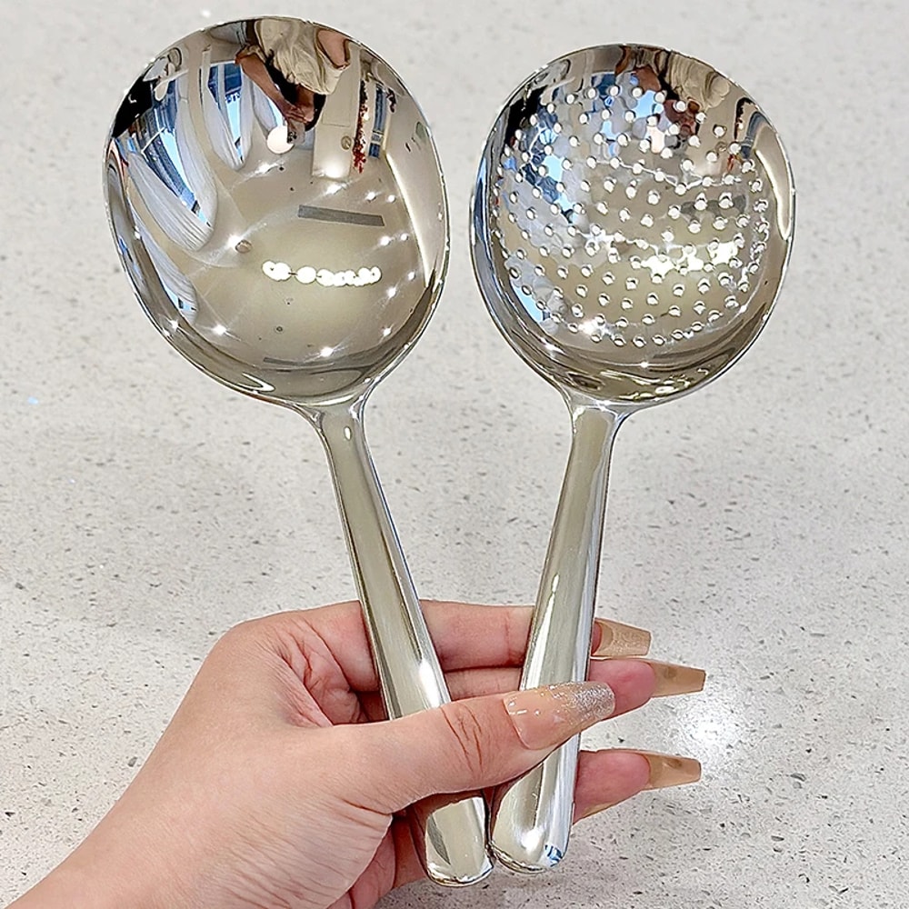Large Size Dining Spoon Big Head Stainless Steel Round Spoon For Stirring Dessert Spoon Dishwasher 1