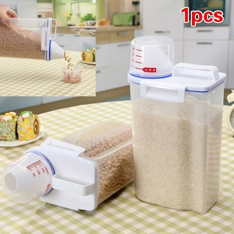 Home Kitchen Cereals Storage Box Rice And Flour Container Transparent Plastic PP Storage Box With M 2