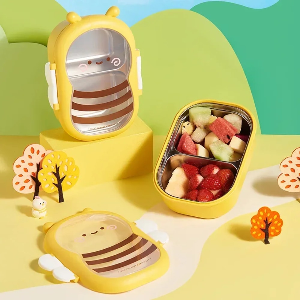 Bee Shape Creative Childrens Compartment Lunch Box Portable Stainless Steel Food Grade Bento Box Wi 1