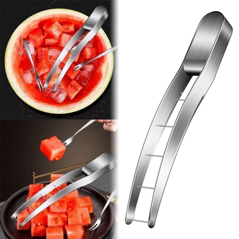 Stainless Steel Manual Watermelon Cube Cutter Slicer 6 Pieces Stainless Steel Fruit Forks 2