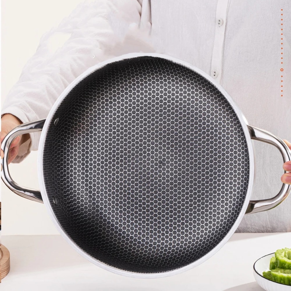 Honeycomb Nonstick Wok Stainless Steel Frying Pan With Double Ears For Induction Cooker Food Grade 1