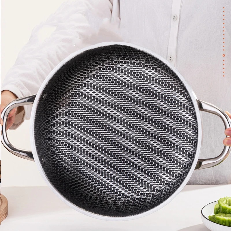 Honeycomb Nonstick Wok Stainless Steel Frying Pan With Double Ears For Induction Cooker Food Grade 1