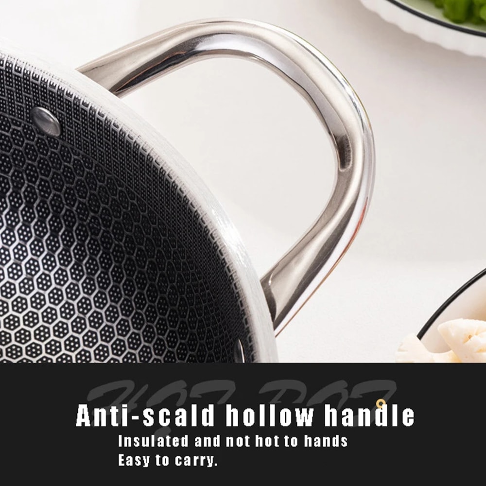 Honeycomb Nonstick Wok Stainless Steel Frying Pan With Double Ears For Induction Cooker Food Grade 4