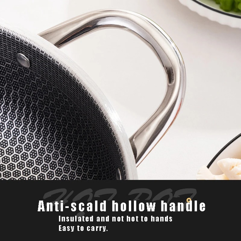 Honeycomb Nonstick Wok Stainless Steel Frying Pan With Double Ears For Induction Cooker Food Grade 4