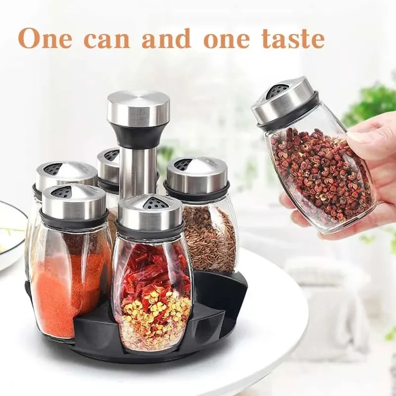 Seasoning Storage Bottle Kitchen Rotating Spice Bottle Set Glass 1