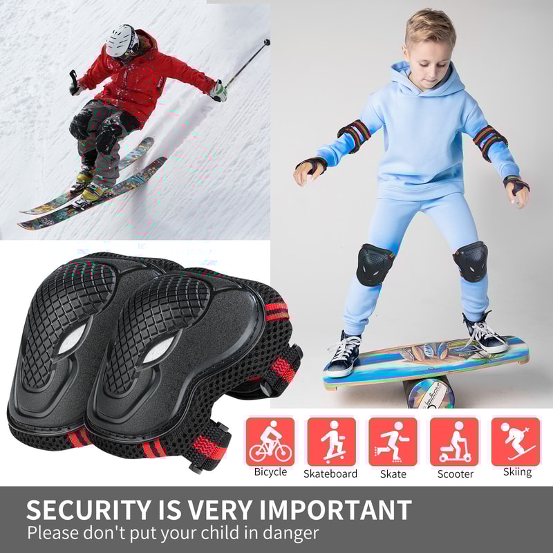 Protective Set for Biking, Cycling, Inline Roller Skating, Knee Pads, Elbow Pads, and Wrist Guards