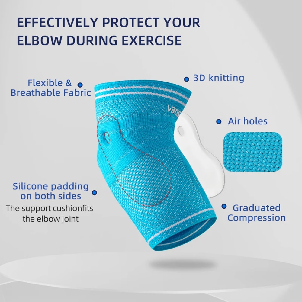 Elbow Support Arm Sleeves With Gel Pads 3D Knitted Elastic Ergonomic Breathable Design For Unisex W 3