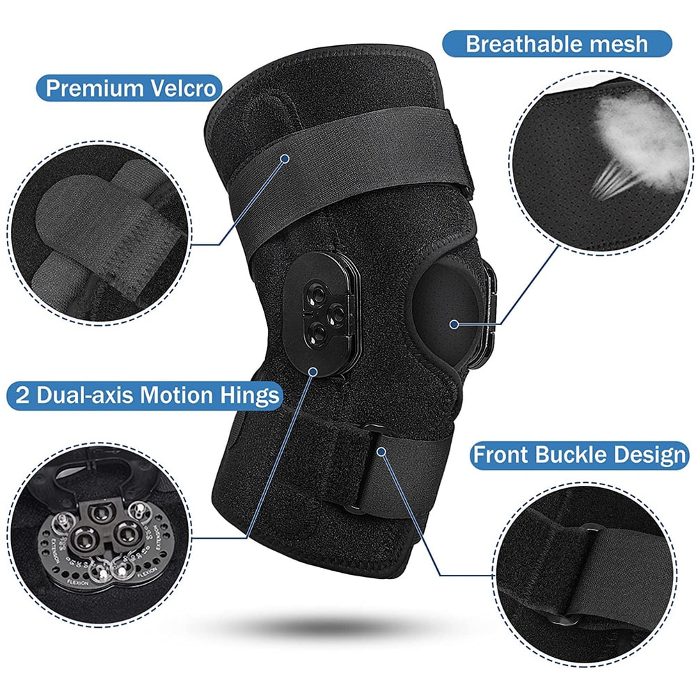 Knee Support With Side Stabilizers Hinged Knee Brace Adjustable For Knee Pain Arthritis Relief 1