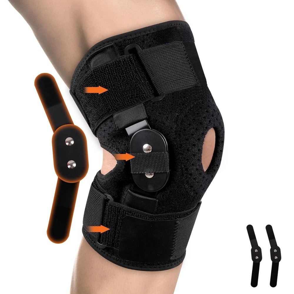 Adjustable Knee Support Brace, Hinged Wrap for Pain Relief, Strains, Sprains, and Swelling
