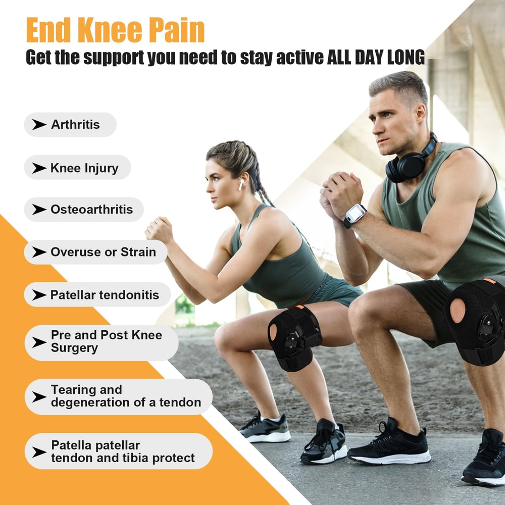 Adjustable Knee Support Brace, Hinged Wrap for Pain Relief, Strains, Sprains, and Swelling