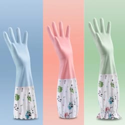durable waterproof rubber gloves for women, extended kitchen gloves for dishwashing, cleaning & household chores