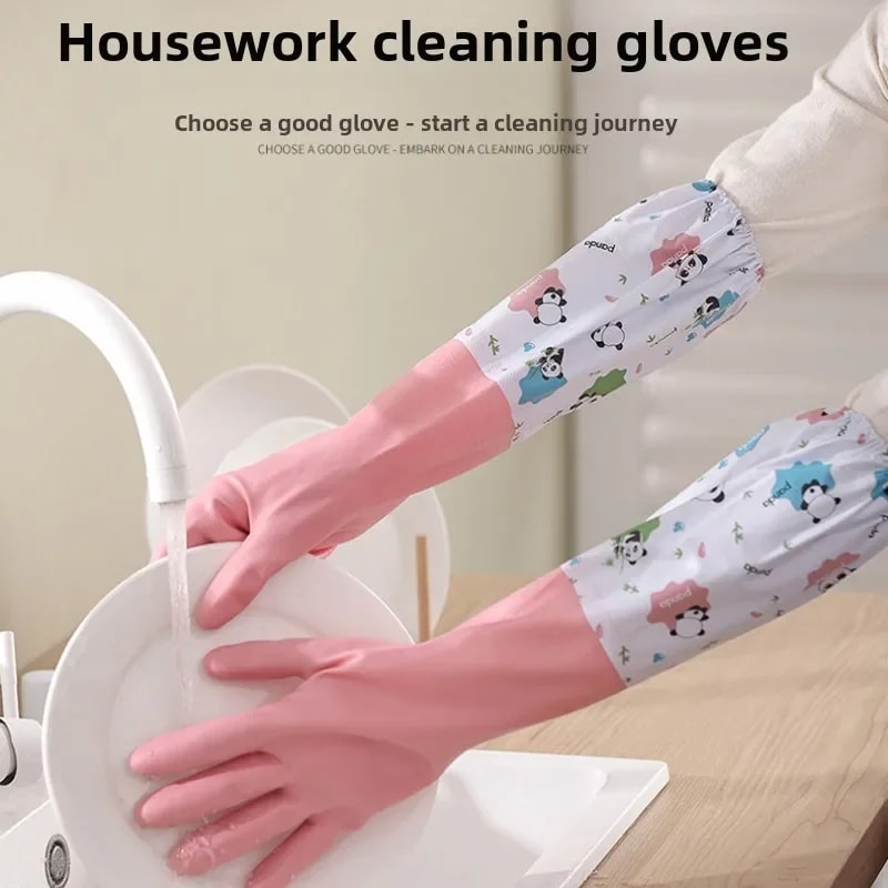 Durable Waterproof Rubber Gloves For Women Extended Kitchen Gloves For Dishwashing Cleaning Househ 3
