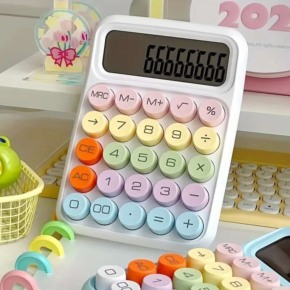 Cute Candy Color Mechanical Calculator, Keyboard Calculator Office 12-digit Model