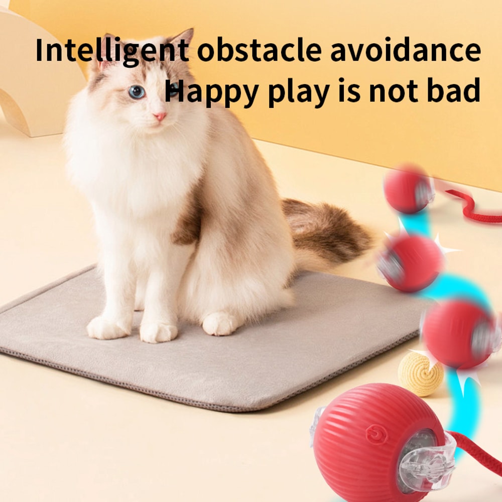 Interactive Silicone Smart Ball for Cats, USB Rechargeable, Electric Rolling Pet Cat Toy with Long Tail Teaser