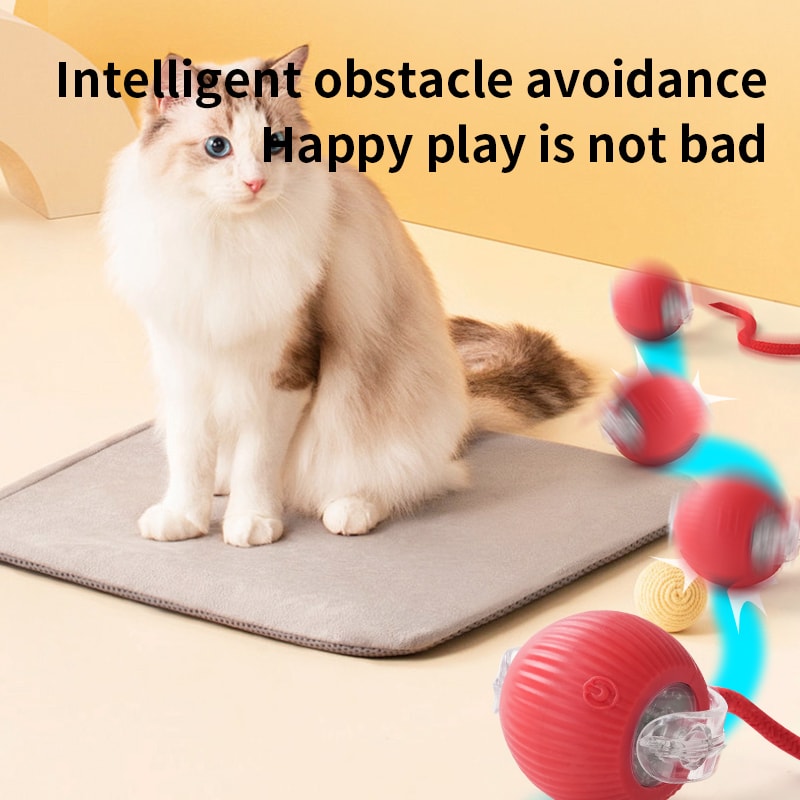 Interactive Silicone Smart Ball for Cats, USB Rechargeable, Electric Rolling Pet Cat Toy with Long Tail Teaser