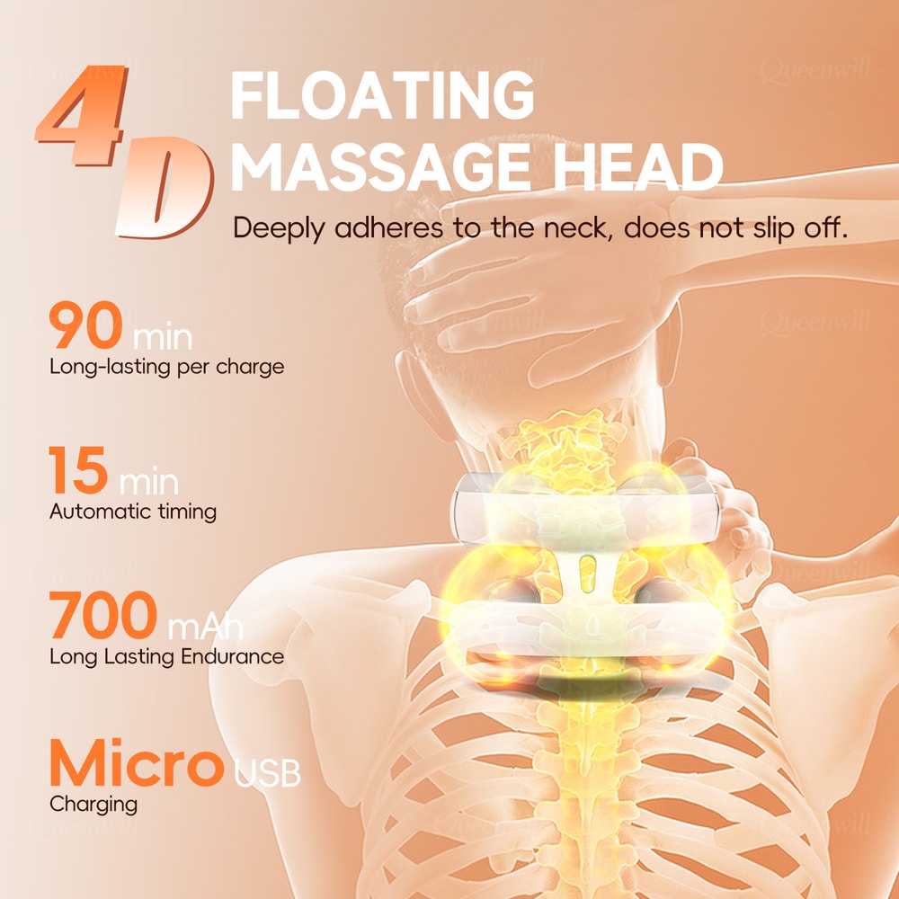 Portable Smart Neck and Shoulder Massager, 6 Modes, 16 Levels, USB Rechargeable, Ideal Gift for Men & Women