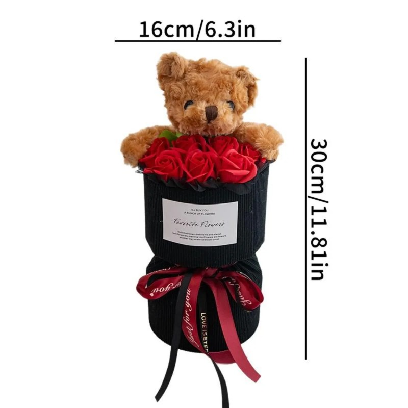 Mini Cute Bear, Artificial Rose, Romantic Valentine's Day Gift for Her, Girlfriend Presents, Birthday Decor