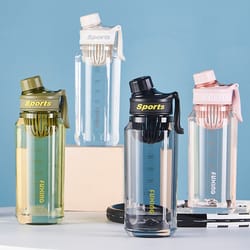 travel korea portable water bottle with scale mark, simple sports drinkware with lifting handle