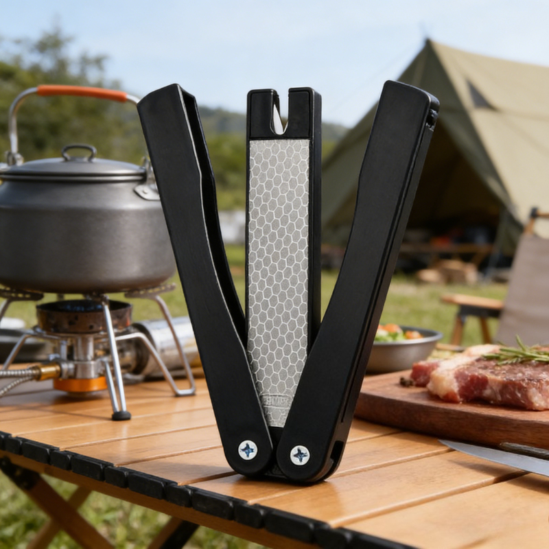 Diamond Knife Sharpener, Portable Foldable, Non-Slip Handle for Outdoor, Kitchen, Camping, Hiking