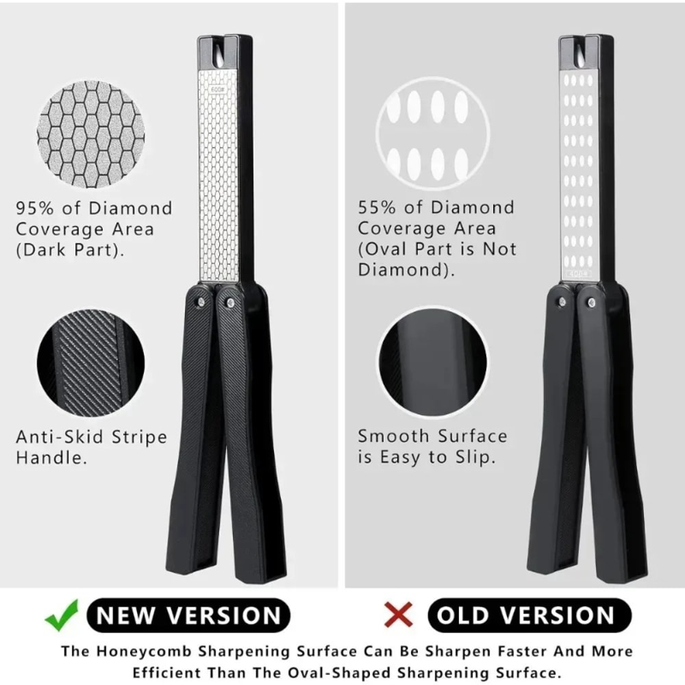 Diamond Knife Sharpener, Portable Foldable, Non-Slip Handle for Outdoor, Kitchen, Camping, Hiking