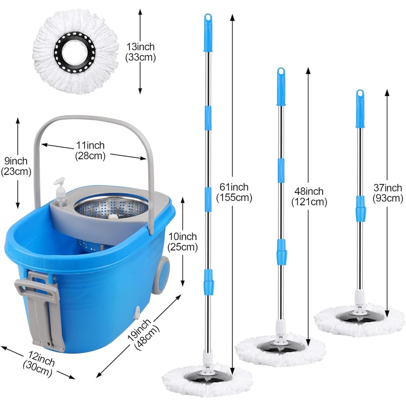 Blue Spin Mop Bucket Sets With 3 Microfiber Heads 61 Extended Handle Household Cleaning Tools 4