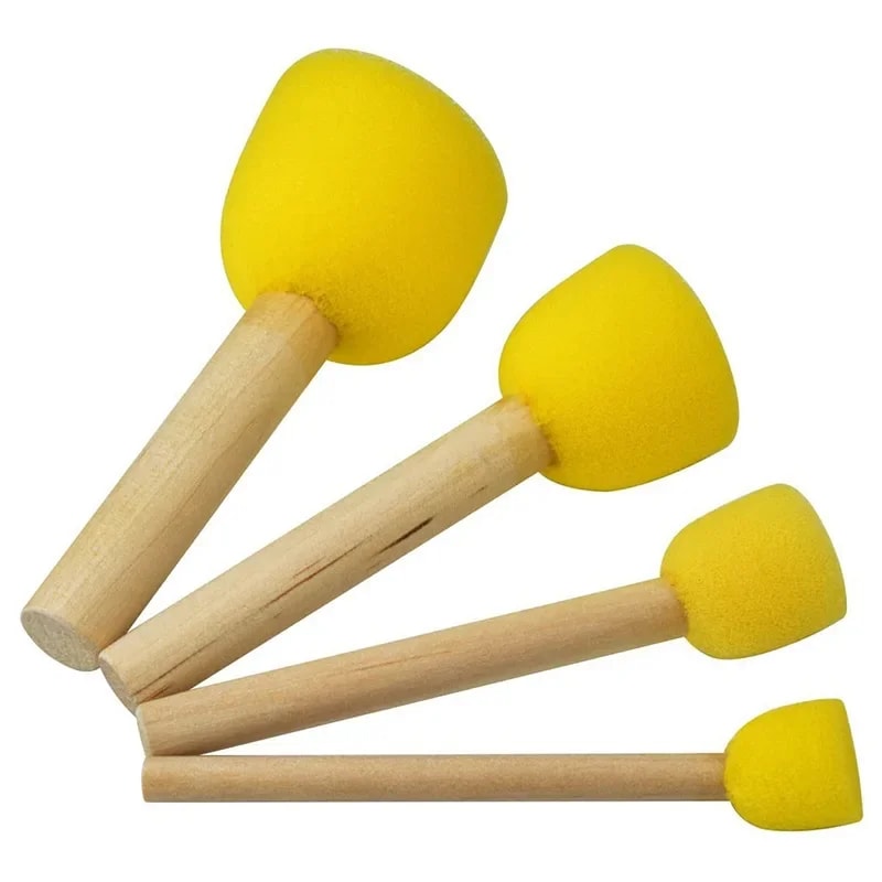 Wooden Handle Sponge Brushes, Round Sponges for Children Drawing, Pottery Sculpture Modeling Tool