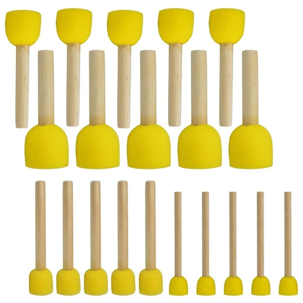 Wooden Handle Sponge Brushes, Round Sponges for Children Drawing, Pottery Sculpture Modeling Tool