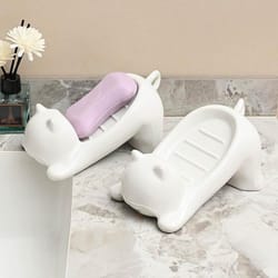 plastic holder for bathroom, cute cartoon cat soap dish with drainage, decorative soap storage dish