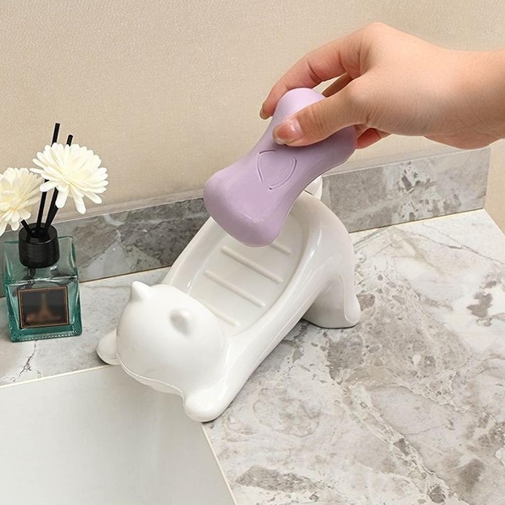 Plastic Holder for Bathroom, Cute Cartoon Cat Soap Dish with Drainage, Decorative Soap Storage Dish