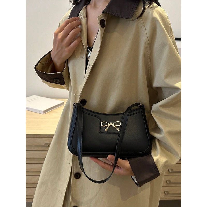 Korean Fashion Women Handbag, Autumn/Winter Crossbody Bag, Commuting Shoulder Under-Arm Bag with Bow Decoration