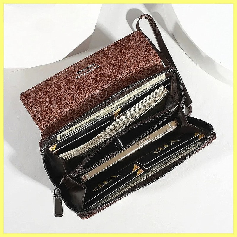Large Capacity Phone Clutch Bag, Men's PU Zipper Handbag with Card Holder & Coin Purse
