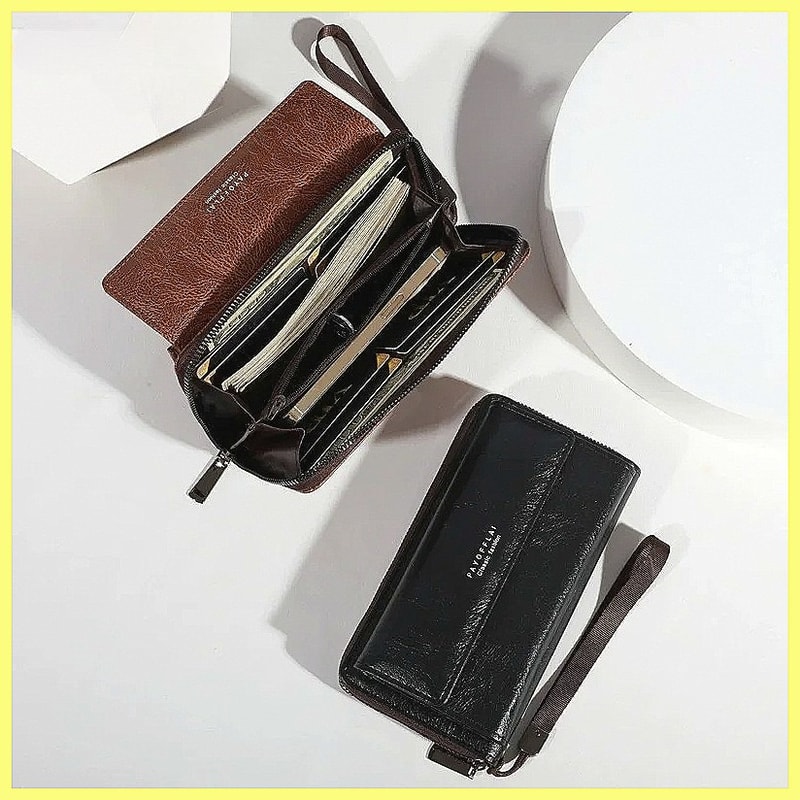 Large Capacity Phone Clutch Bag, Men's PU Zipper Handbag with Card Holder & Coin Purse