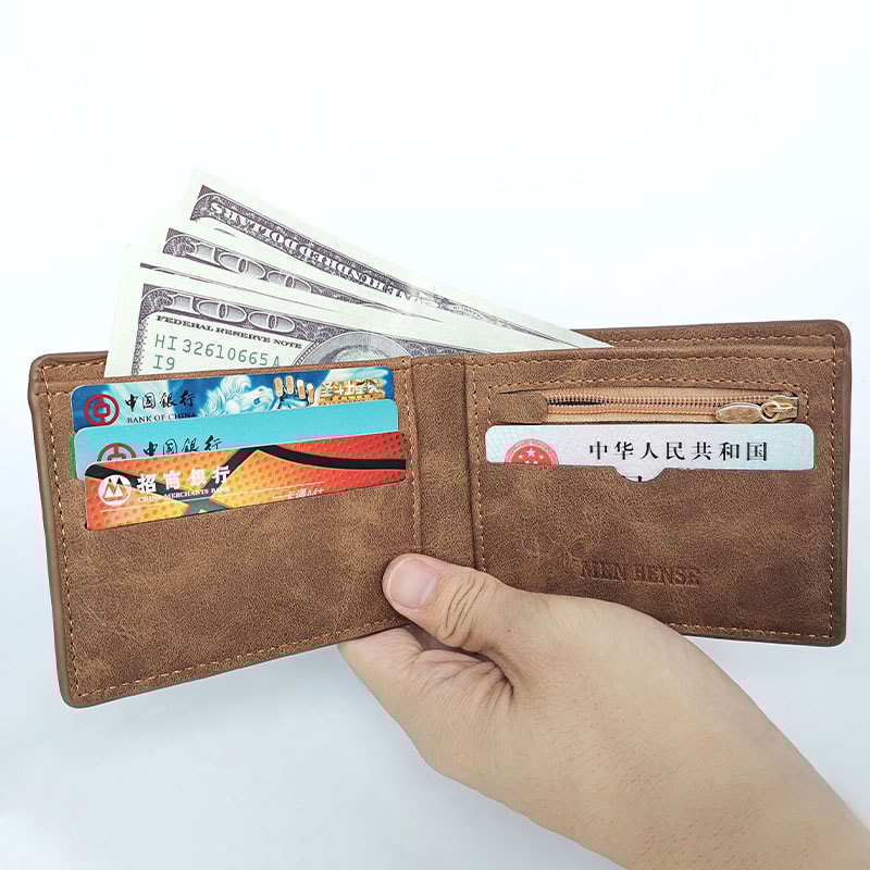 Top Men Thin Wallet with Coin Bag Zipper, New Retro Men Leather Wallets, Small Money Purses Design