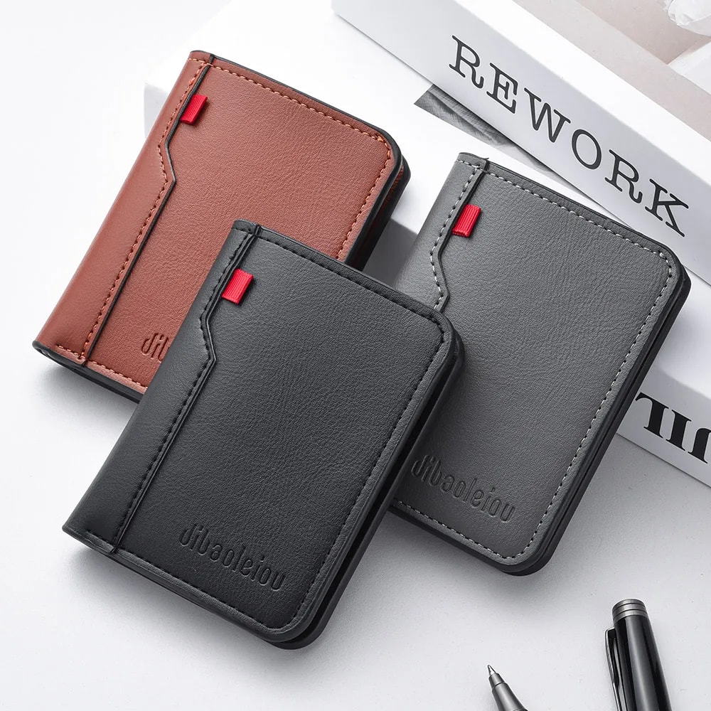 High Quality Short Vertical Mens Wallet Ultrathin PU Leather Card Holder 0