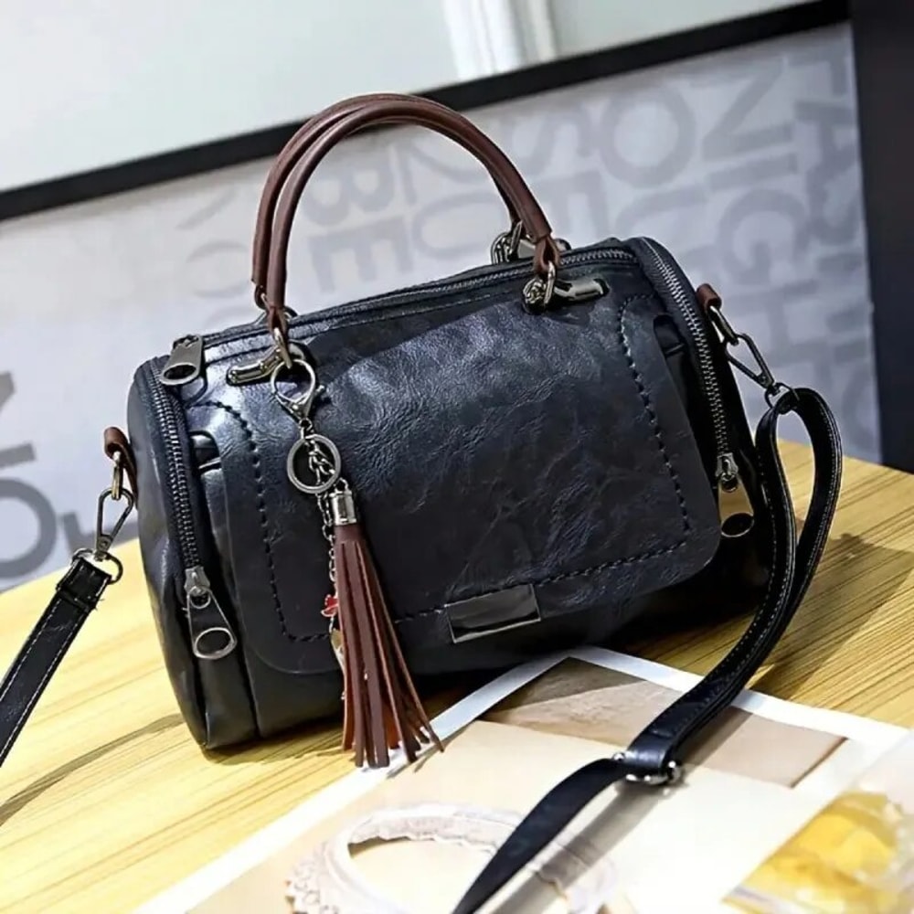 Fashion Zipper Crossbody Bag Tassel Decor Womens Large Capacity Shoulder Bag With Removable Strap B 4